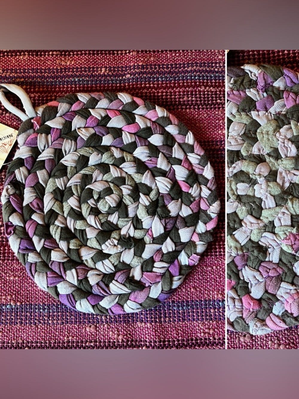 Braided Trivet Potholder - Pink Purple
